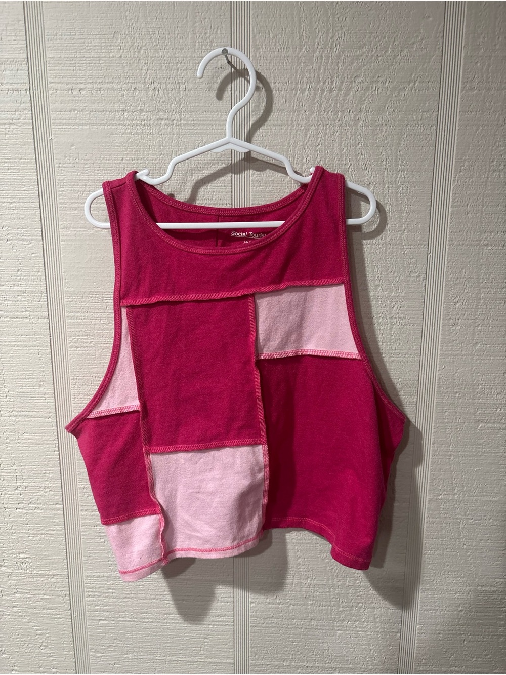 Colorblock Pink Patchwork Crop Tank Top